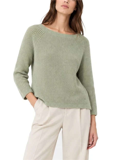 MAGLIA GIROCOLLO IN MISTO MOHAIR LAVORATA A PUNTO PANNOCCHIA DONNA VERDE
