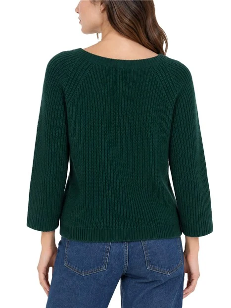 MAGLIA GIROCOLLO IN MISTO MOHAIR LAVORATA A PUNTO PANNOCCHIA DONNA VERDE SCURO
