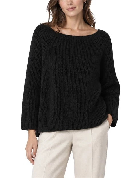 MAGLIA GIROCOLLO IN MISTO MOHAIR LAVORATA A PUNTO PANNOCCHIA DONNA NERO