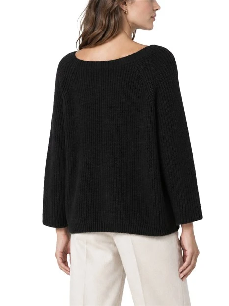 MAGLIA GIROCOLLO IN MISTO MOHAIR LAVORATA A PUNTO PANNOCCHIA DONNA NERO
