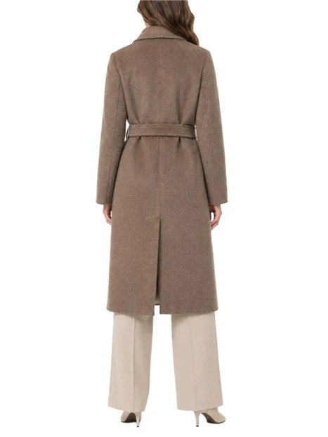 CAPPOTTO LUNGO IN LANA E ALPACA CON CINTURA DONNA MARRONE