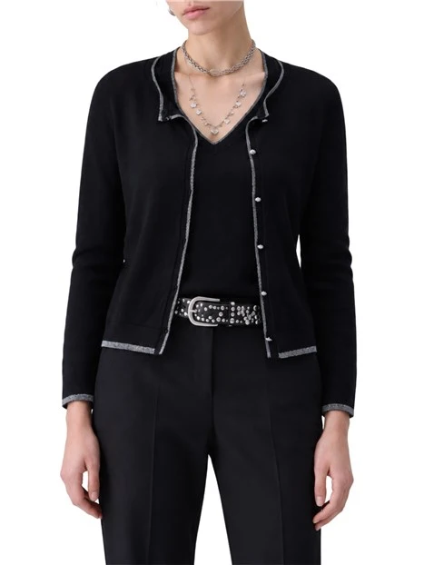 CARDIGAN CON PROFILI LUREX DONNA NERO