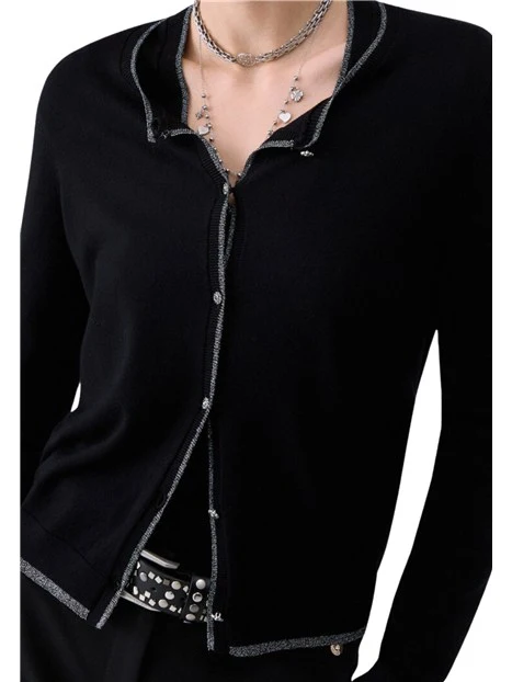 CARDIGAN CON PROFILI LUREX DONNA NERO
