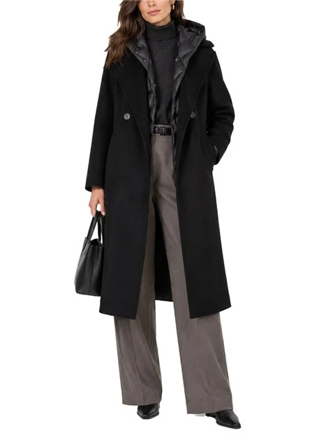 CAPPOTTO LUNGO A VESTAGLIA IN PURA LANA DONNA NERO