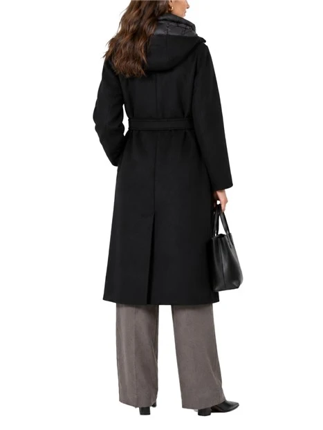 CAPPOTTO LUNGO A VESTAGLIA IN PURA LANA DONNA NERO