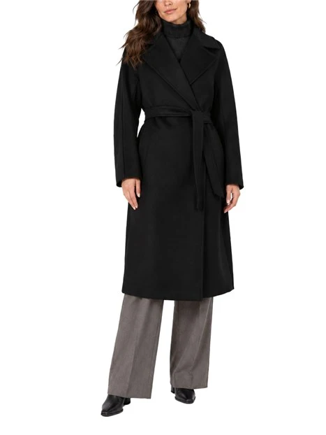 CAPPOTTO LUNGO A VESTAGLIA IN PURA LANA DONNA NERO