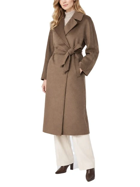 CAPPOTTO LUNGO A VESTAGLIA IN PURA LANA DONNA MARRONE SCURO