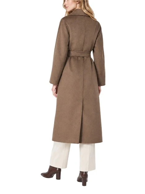 CAPPOTTO LUNGO A VESTAGLIA IN PURA LANA DONNA MARRONE SCURO