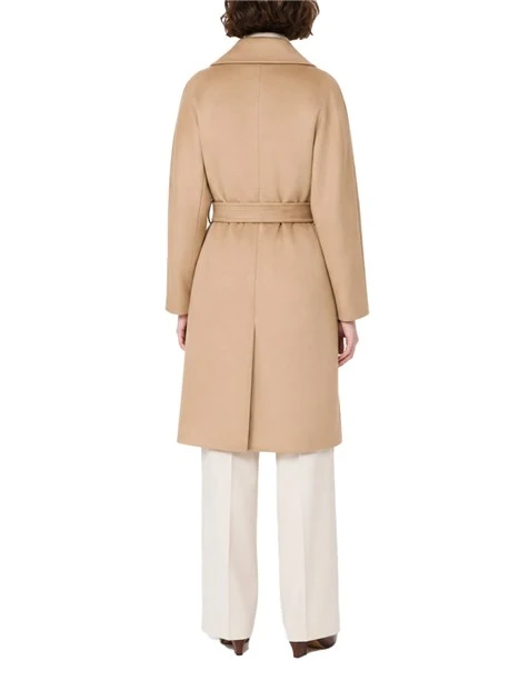 CAPPOTTO MIDI A VESTAGLIA IN PURA LANA DONNA MARRONE