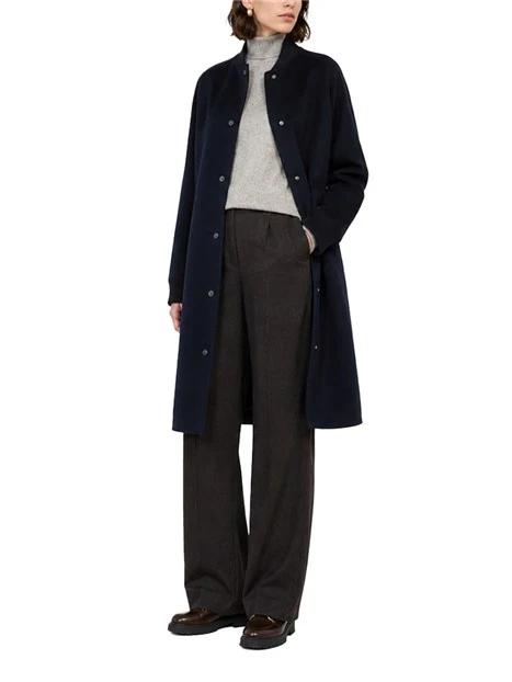 CAPPOTTO LUNGO IN PURA LANA CON INSERTO TRAPUNTATO DONNA BLU