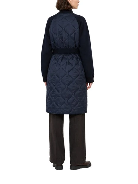 CAPPOTTO LUNGO IN PURA LANA CON INSERTO TRAPUNTATO DONNA BLU