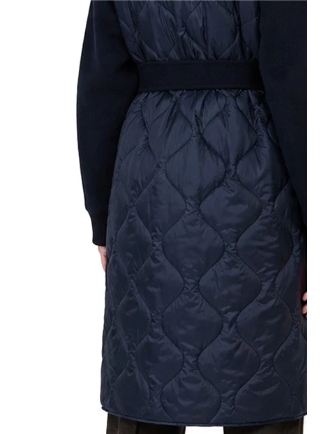 CAPPOTTO LUNGO IN PURA LANA CON INSERTO TRAPUNTATO DONNA BLU