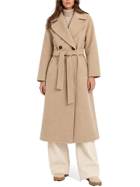 CAPPOTTO LUNGO A VESTAGLIA IN PURA LANA DONNA BEIGE
