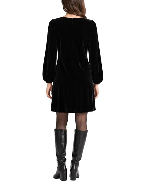 VESTITO CORTO IN MISTO VISCO E SETA DONNA NERO