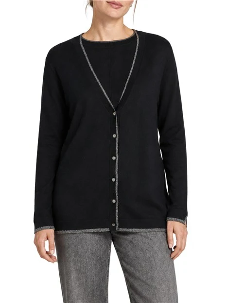 MAGLIA CARDIGAN IN VISCOSA CON SCOLLO A V PROFONDO DONNA NERO
