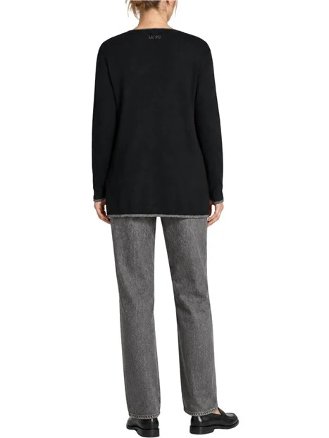 MAGLIA CARDIGAN IN VISCOSA CON SCOLLO A V PROFONDO DONNA NERO