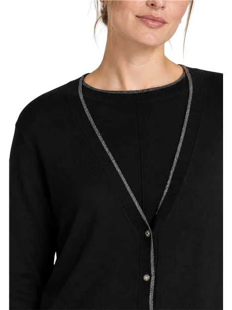 MAGLIA CARDIGAN IN VISCOSA CON SCOLLO A V PROFONDO DONNA NERO