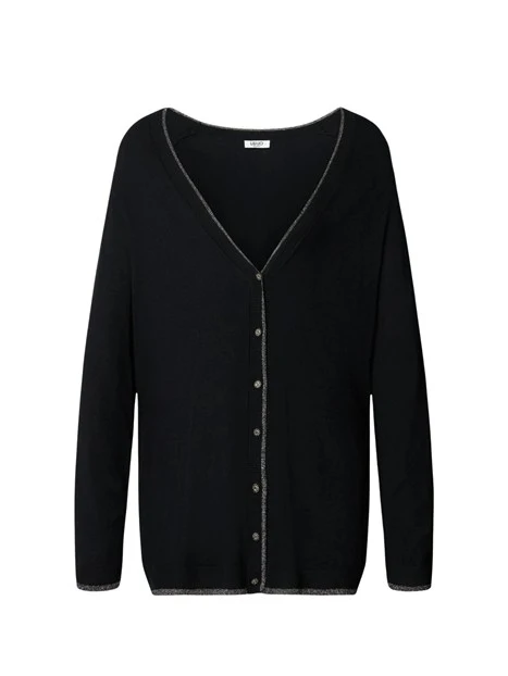 MAGLIA CARDIGAN IN VISCOSA CON SCOLLO A V PROFONDO DONNA NERO