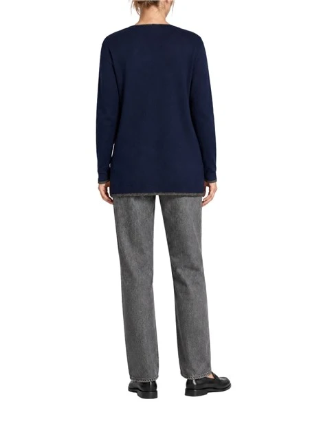 MAGLIA CARDIGAN IN VISCOSA CON SCOLLO A V PROFONDO DONNA BLU NOTTE