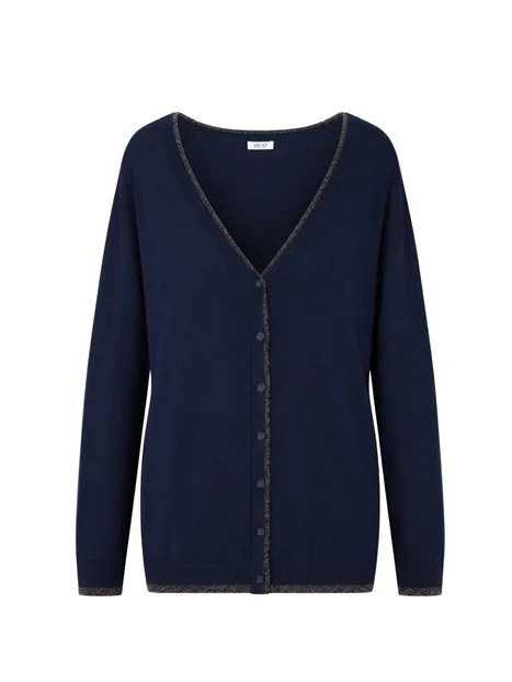MAGLIA CARDIGAN IN VISCOSA CON SCOLLO A V PROFONDO DONNA BLU NOTTE