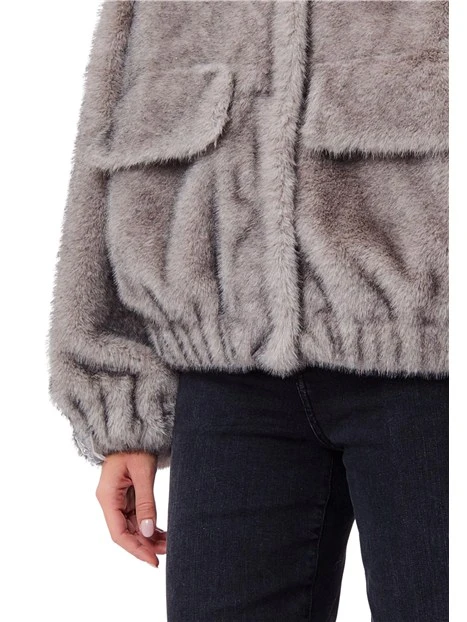 CAPPOTTO CORTO IN ECO-PELLICCIA DONNA GRIGIO