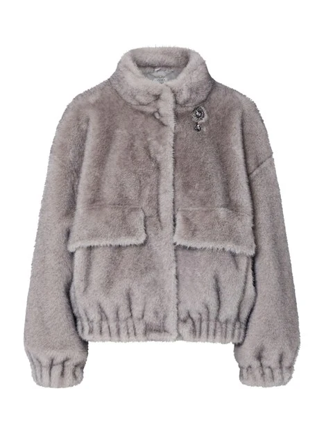 CAPPOTTO CORTO IN ECO-PELLICCIA DONNA GRIGIO