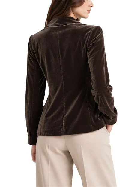 BLAZER MONOPETTO IN VELLUTO DI VISCOSA DONNA MARRONE