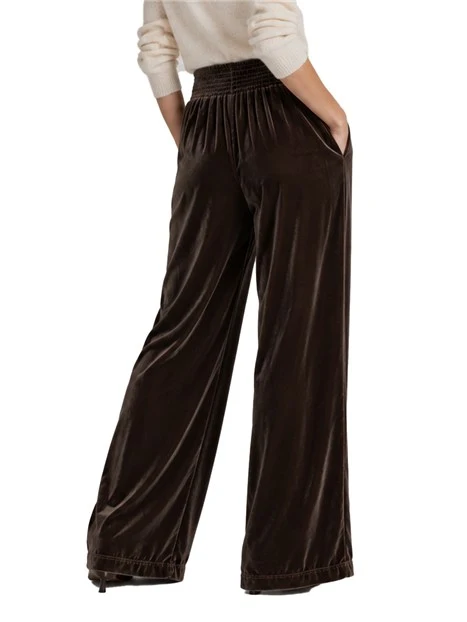 PANTALONI PALAZZO IN VELLUTO CON VITA SMOCK DONNA MARRONE