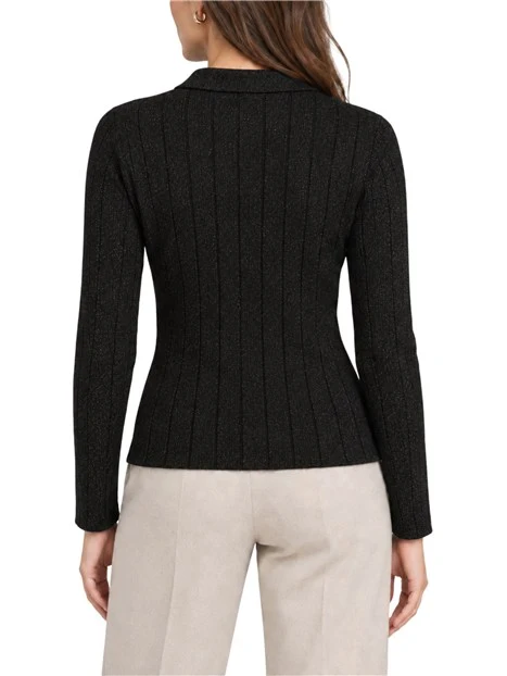 CARDIGAN CON COLLETTO IN LUREX DONNA NERO