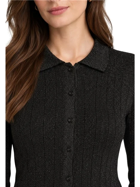 CARDIGAN CON COLLETTO IN LUREX DONNA NERO