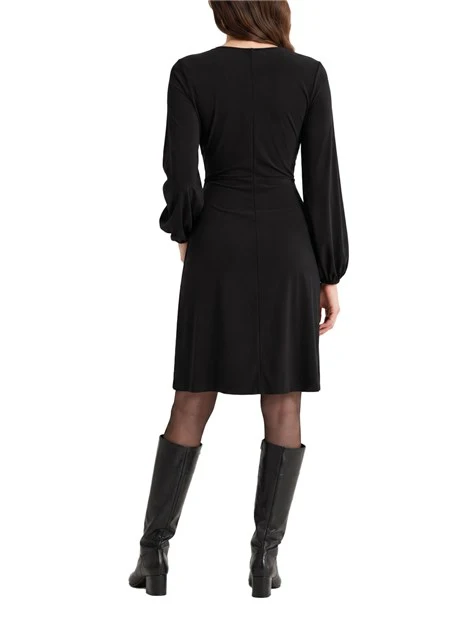 VESTITO CORTO INCROCIATO CON DRAPPEGGIO DONNA NERO