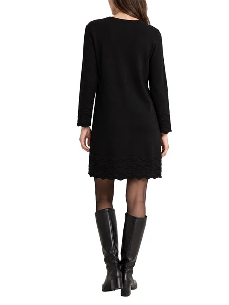 VESTITO CORTO CON LAVORAZIONE AI BORDI DONNA NERO