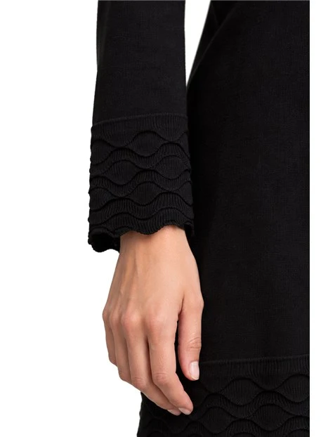 VESTITO CORTO CON LAVORAZIONE AI BORDI DONNA NERO