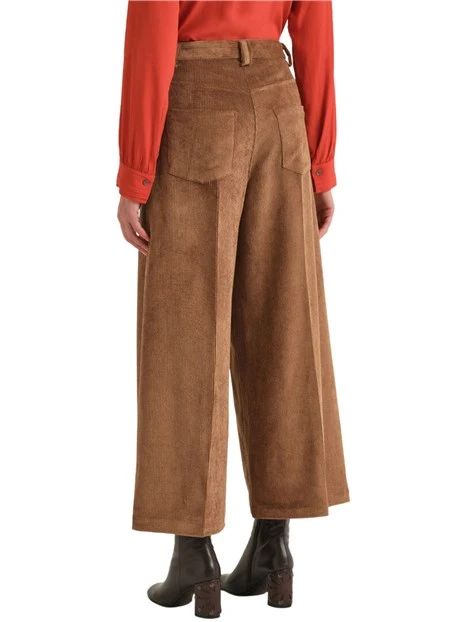 PANTALONI PALAZZO IN VELLUTO A COSTE DONNA MARRONE