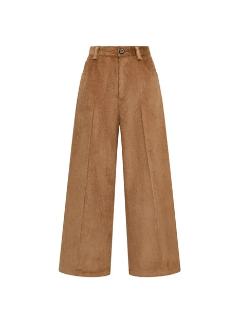 PANTALONI PALAZZO IN VELLUTO A COSTE DONNA MARRONE