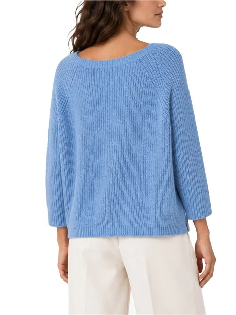 MAGLIA GIROCOLLO IN MISTO MOHAIR LAVORATA A PUNTO PANNOCCHIA DONNA AZZURRO
