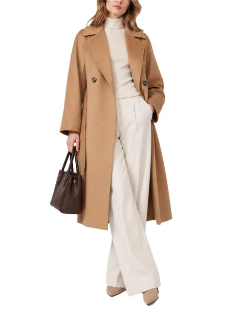 CAPPOTTO LUNGO A VESTAGLIA IN PURA LANA DONNA MARRONE