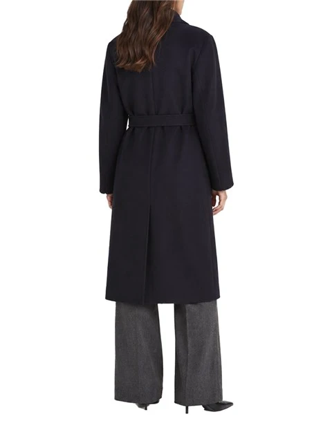 CAPPOTTO LUNGO A VESTAGLIA IN PURA LANA DONNA BLU