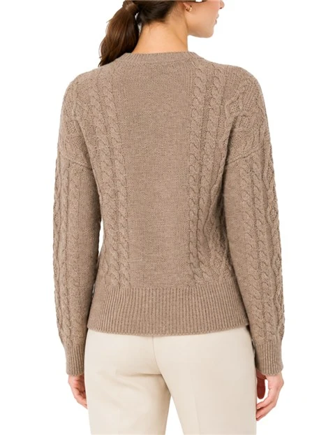MAGLIA GIROCOLLO IN PURA LANA CON TRECCE DONNA MARRONE