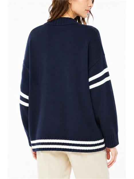 CARDIGAN JACQUARD IN PURA LANA DONNA BLU