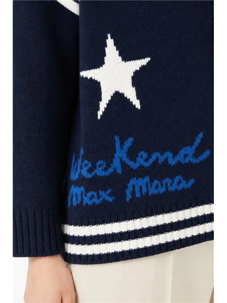CARDIGAN JACQUARD IN PURA LANA DONNA BLU