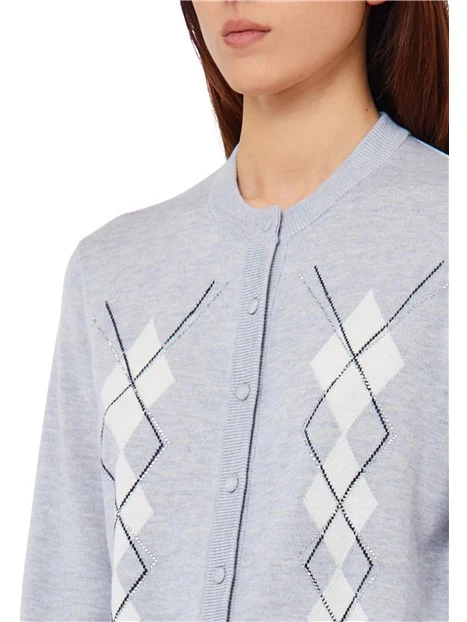 MAGLIA CARDIGAN STILE ARGYLE DONNA GRIGIO