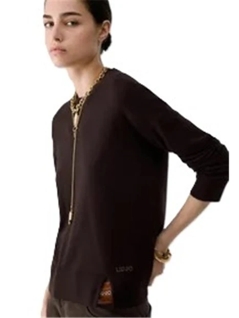 MAGLIA GIROCOLLO CON LOGO DONNA MARRONE SCURO