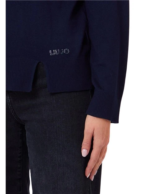 MAGLIA GIROCOLLO CON LOGO DONNA BLU NOTTE