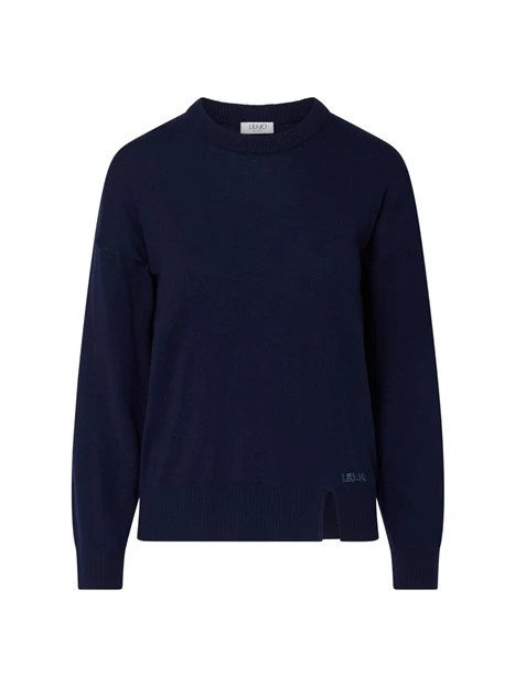 MAGLIA GIROCOLLO CON LOGO DONNA BLU NOTTE