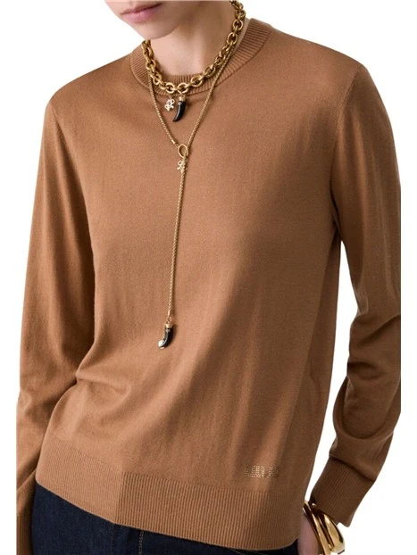 MAGLIA GIROCOLLO CON COLLETTO IN POPELINE DONNA BEIGE