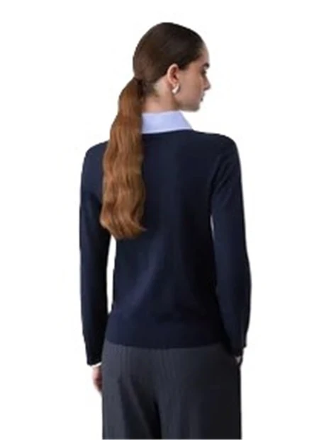 MAGLIA GIROCOLLO CON COLLETTO IN POPELINE DONNA BLU NOTTE
