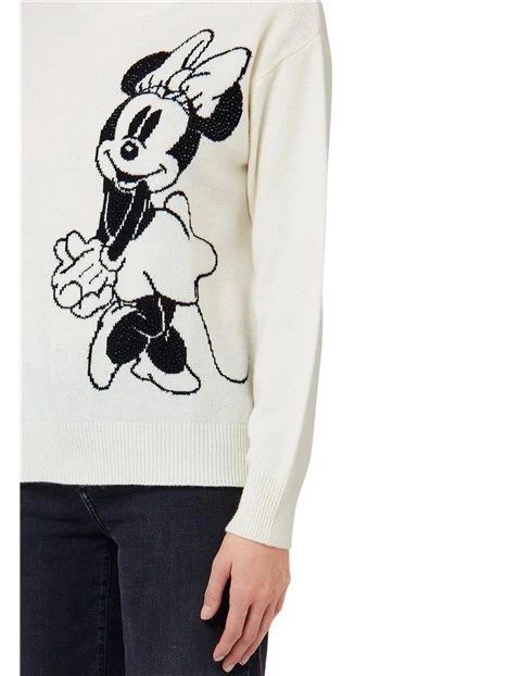 MAGLIA GIROCOLLO CON MINNIE DONNA BIANCO
