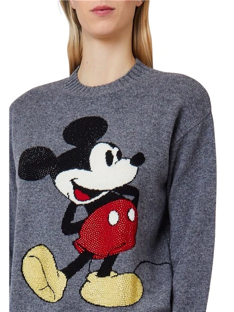 MAGLIA GIROCOLLO CON MICKEY MOUSE DONNA GRIGIO