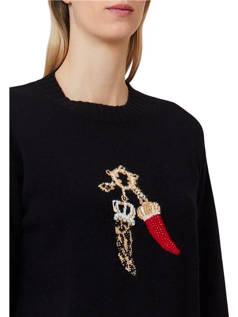 MAGLIA GIROCOLLO CON PORTAFORTUNA DONNA NERO